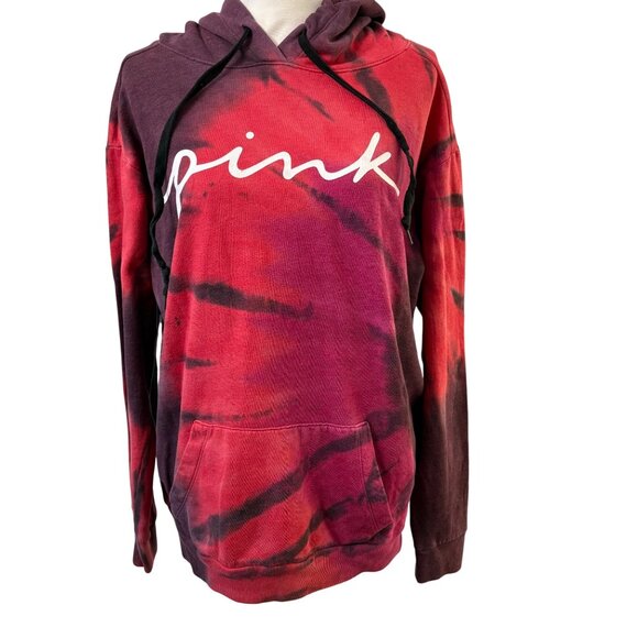 Victorias Secret Pink Tie-Dye Pullover Hoodie Sweatshirt Red & Purple Womens M - Picture 1 of 12